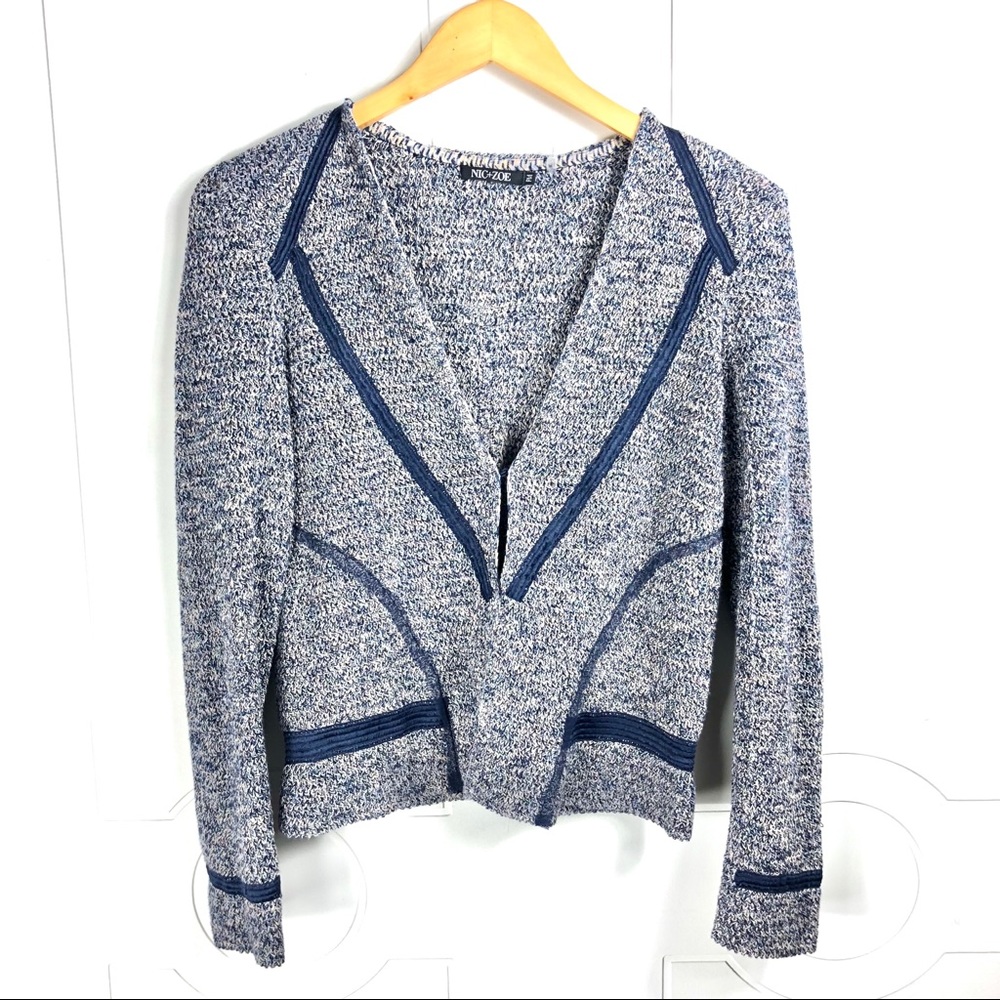 Nic + Zoe Closed Hook Blue Cardigan Size PM